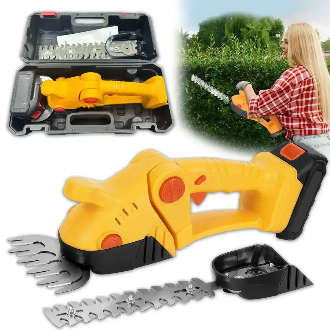 Акумуляторні ножиці-кущорізи на 24Вт з 2 насадками для догляду за садом в кейсі, фото 1