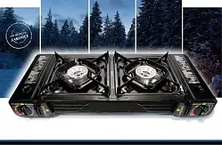 Плита газова туристична на 2 конфорки Alpen Camping Texas чорна