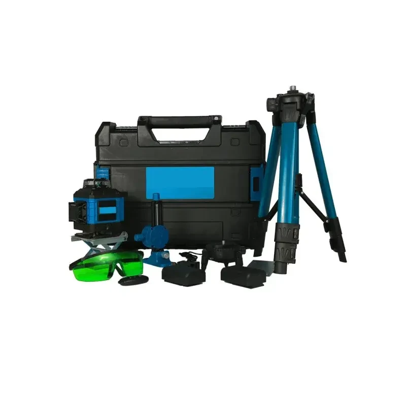 Лазерний 4D рівень акумуляторний -2 АКБ, 16 ліній, пульт дистанційного керування, цифровий дисплей, штатив, повний набір для, фото 1