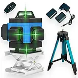 Лазерний 4D рівень акумуляторний -2 АКБ, 16 ліній, пульт дистанційного керування, цифровий дисплей, штатив, повний набір для, фото 2