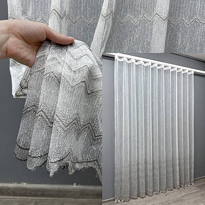 Готова (3х2,7м.) тюль льон з вишивкою. Колір молочний з сірим. Код 1620т 42-0576