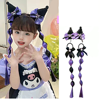 Заколки-вушка Kuromi з косичками | Аніме аксесуар для волосся | Образ Melody Sanrio