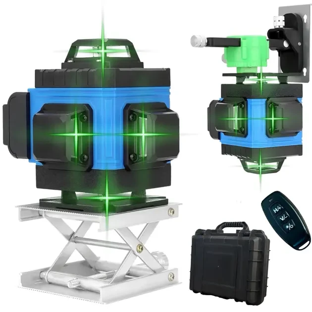 Лазерний 4D 16-лінійний зелений нівелір 24V 5Ah, самовирівнюється рівень для вимірювання перетину 16 променів на 360 в кейсі, фото 1
