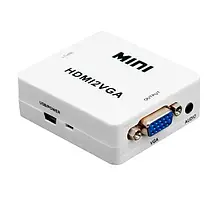 Перехідник VGA на HDMI конвертер для ПК, ноутбука, відео реєстратора адаптер перетворювач з аудіо та зовнішнім живленням HDMI -
