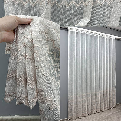 Готова (3х2,7м.) тюль льон з вишивкою і люрексом. Колір молочний з пудровим. Код 1621т 42-0575