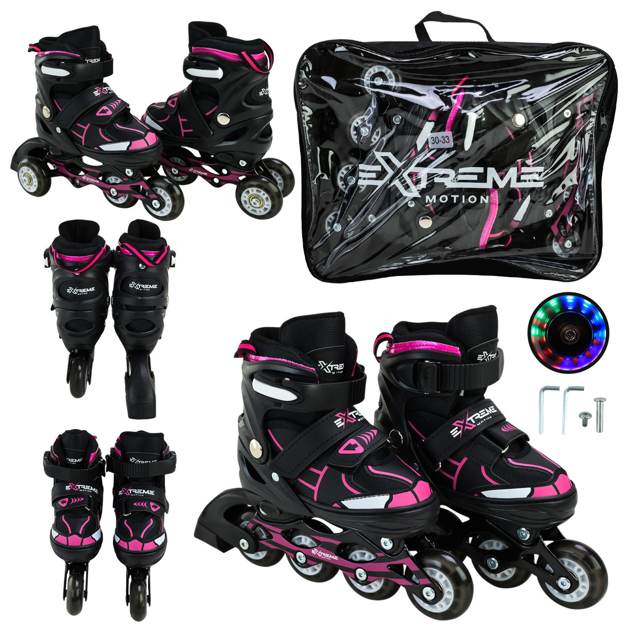 Роликові ковзани RL25427 розмір S колеса PU зі світлом у сумці, фото 1