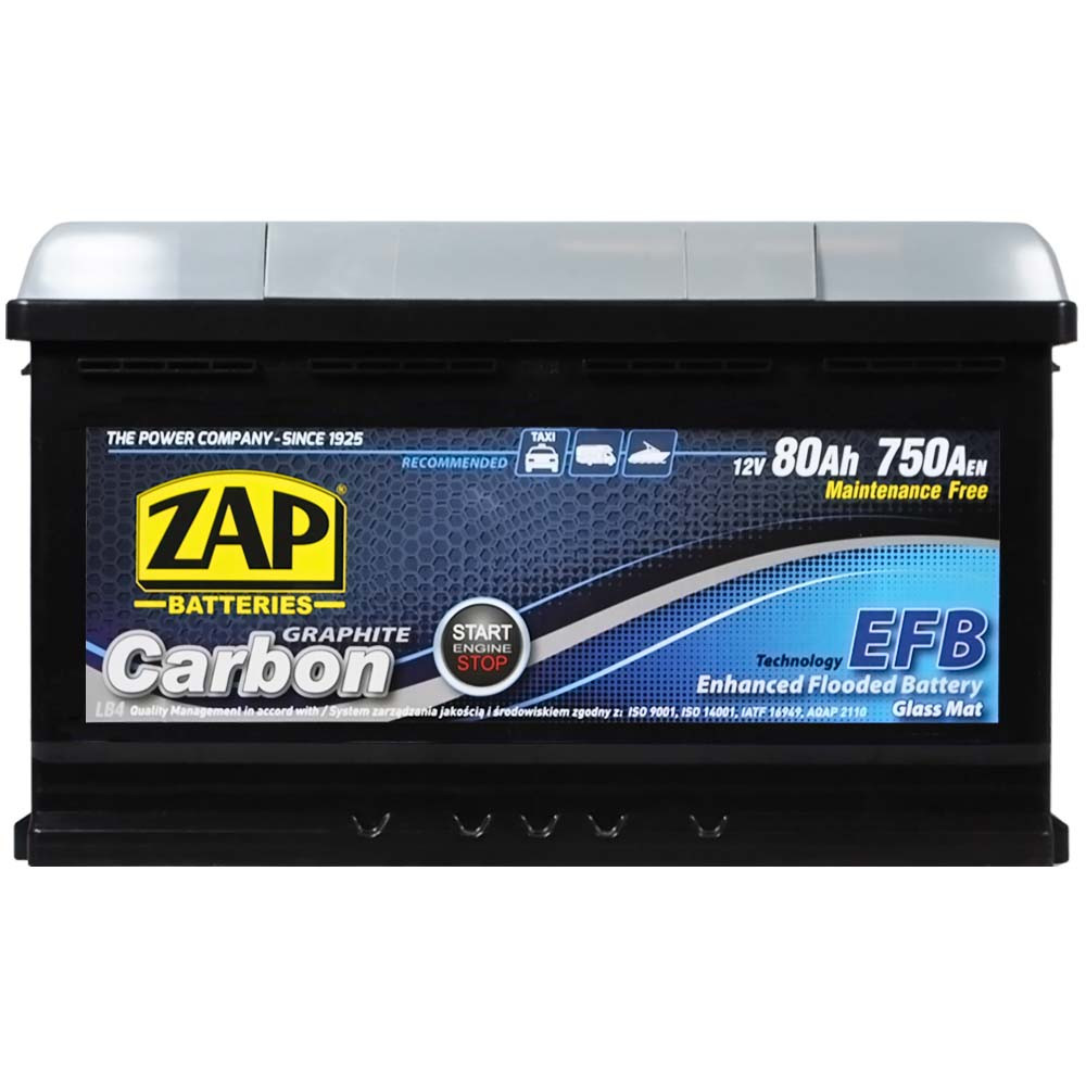 Автомобільний акумулятор ZAP Carbon EFB 80Аh 750А R+ (580 08) (L4B)(h=175)