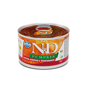 Вологий корм для собак Фарміна N&D Grain Free Pumpkin chicken adult mini з гарбуз та гранатом 140г