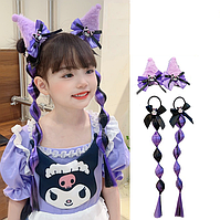 Заколки-вушка Kuromi з косичками | Аніме аксесуар для волосся | Образ Melody Sanrio