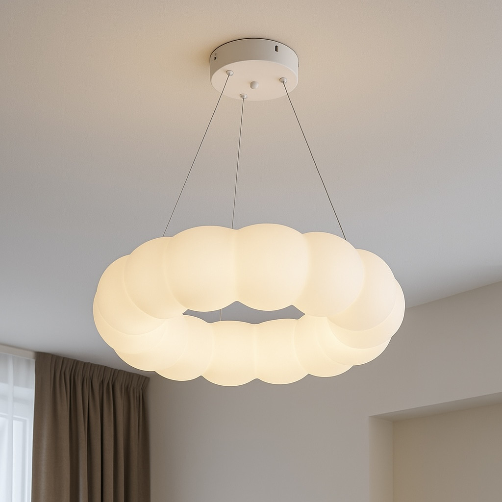 Підвісна Led-люстра на тросах у формі Хмари 49 см у білому корпусі 82069/B490, фото 1