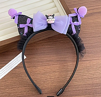 Обідок обруч для волосся з чорними вушками Kuromi та бантами | Аксесуар для дівчаток у стилі аніме