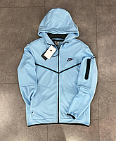 Бірюзова кофта Nike Tech Fleece, чоловіча спортивна кофта Nike на блискавці, стильна кофта Nike Tech Fleece, трендовий худі Nike