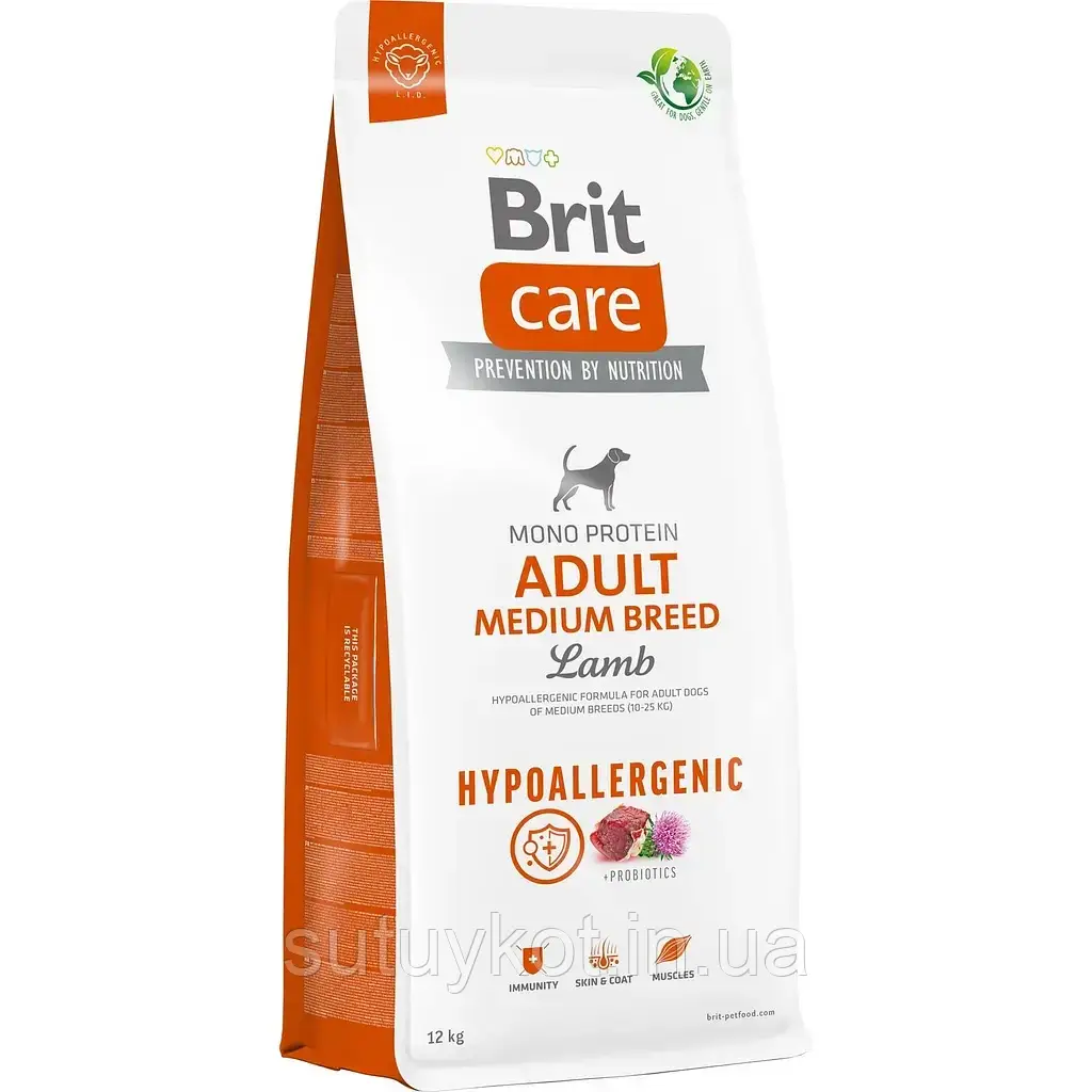 Brit Care (Бріт Кеа) Adult Medium Breed Lamb & Rice з ягням для середніх порід собак до 25 кг, 12 кг