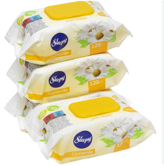 Вологі серветки Sleepy з клапаном Ромашка 120шт, фото 1