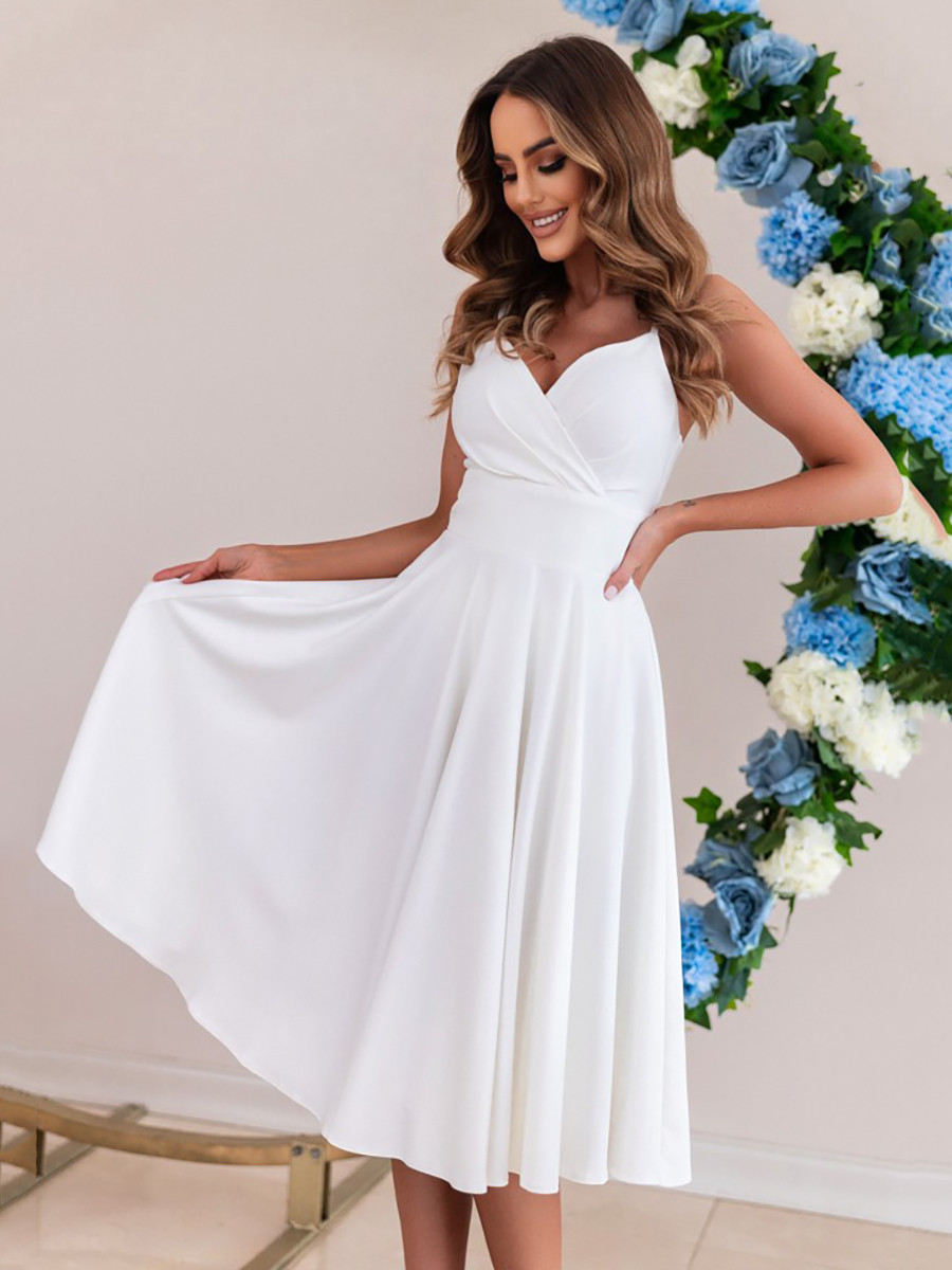 Витончене красиве коктейльне плаття на подвійних бретелях, айворі, фото 1