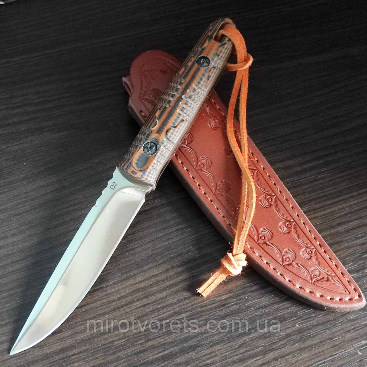 Ніж нескладний фінка, сталь D2 21,8см, чохол прес. шкіра, фото 1