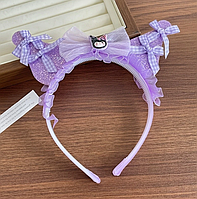 Обідок обруч для волосся з бузковими вушками Kuromi та бантами | Аксесуар для дівчаток у стилі аніме