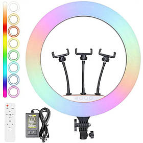 Кільцева світлодіодна лампа RGB MJ-45 45 см з пультом та 3 тримачами для телефона