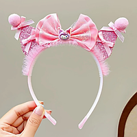 Обідок обруч для волосся з рожевими вушками Kuromi та бантами | Аксесуар для дівчаток у стилі аніме