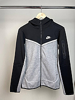 Чорно-сіра кофта Nike Tech Fleece, чоловіча кофта Nike, стильна кофта на блискавці Nike Tech Fleece, худі Nike