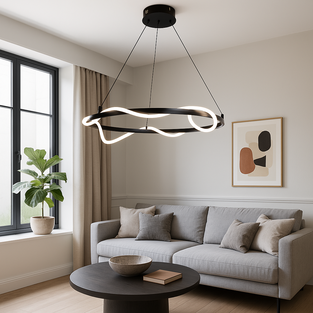 Сучасна підвісна люстра Led 80 Вт чорного корпусу з неоновим шлангом (6481/80), фото 1