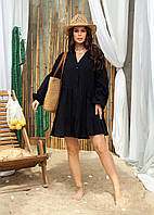 Жіноча літня сукня-туніка з жатого батисту колір чорний розмір 46-48