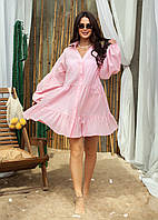 Жіноча літня сукня-туніка з жатого батисту колір пудра розмір 46-48