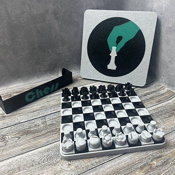 Шахи дорожні компактні 16 на 16 см без магнітів Чорний з білим мармуром