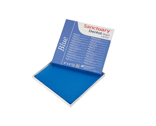 Платки для коффердаму, Sanctuary (Dental Dam) латексні, блакитні звичайні (без запаху), (152мм x152мм) 36шт
