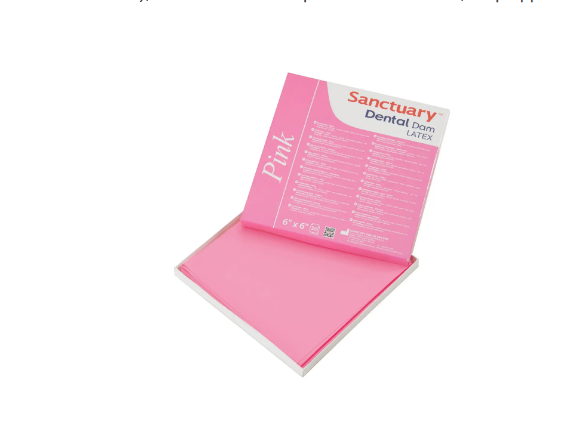 Кофердам Sanctuary рожевий (Pink Dental Dam), латексний з ароматом м'яти, середній (medium), (152мм х152мм) 36шт
