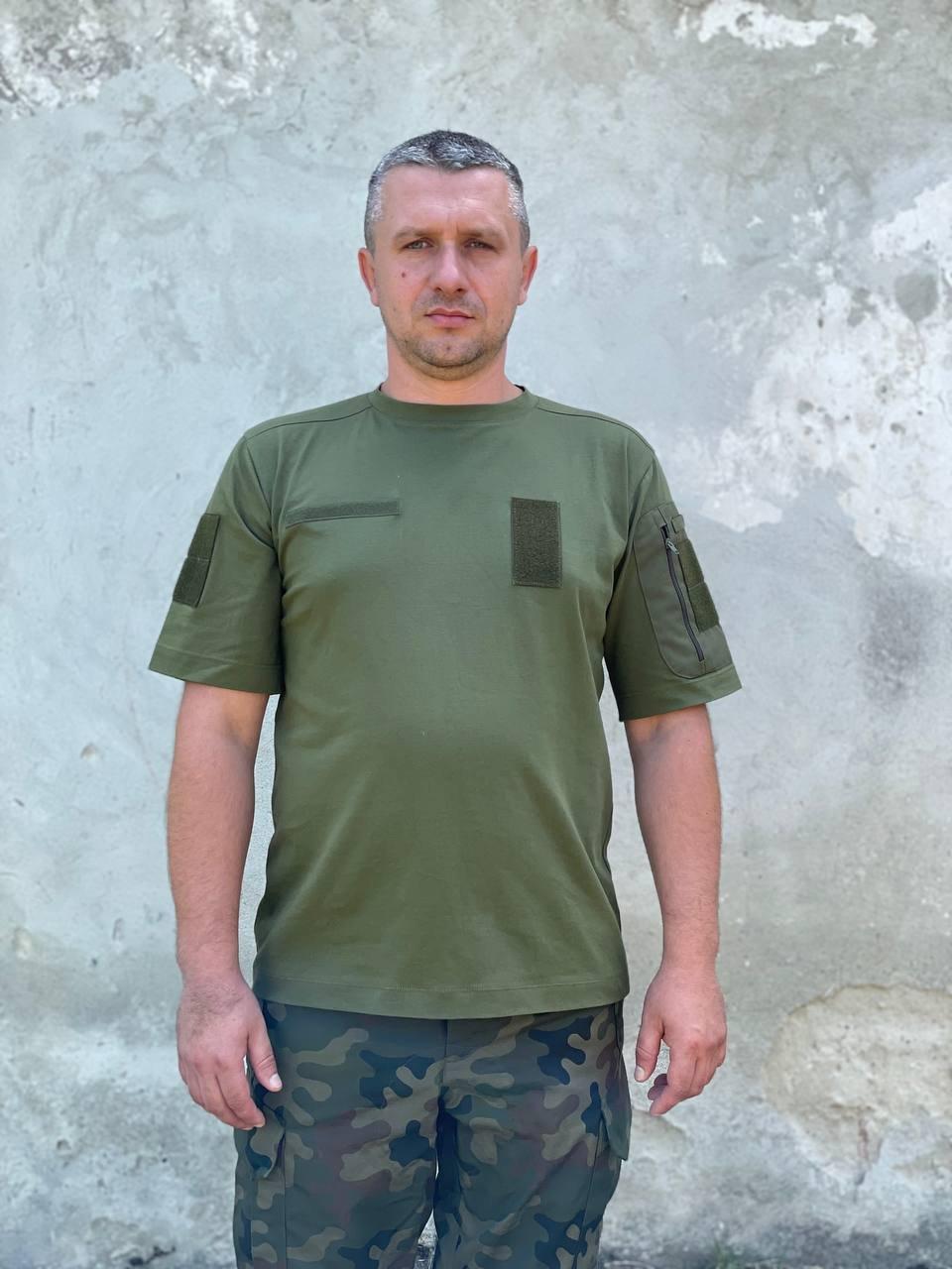 Футболка хакі з липучками під шеврони та карманом 42-76 розмір