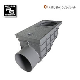 Дощоприймач горизонтальний сірий, для ринви DN75/80/90/110/125, лючок ревізія, заслінка від запаху