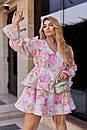 Жіноче рожеве коротке ярусне плаття пишне, фото 2