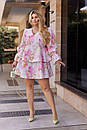 Жіноче рожеве коротке ярусне плаття пишне, фото 5