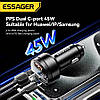 Автомобільний зарядний пристрій Essager (FSJ-008) 105W з дисплеєм / Black / Car Charger USB-A Type-C, фото 9