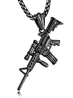 Чорний чоловічий кулон "Автомат" з нержавіючої сталі на ланцюжку