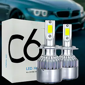 Світлодіодні автомобільні лампи LED C6 H4 біла коробка 14041 (В), фото 1