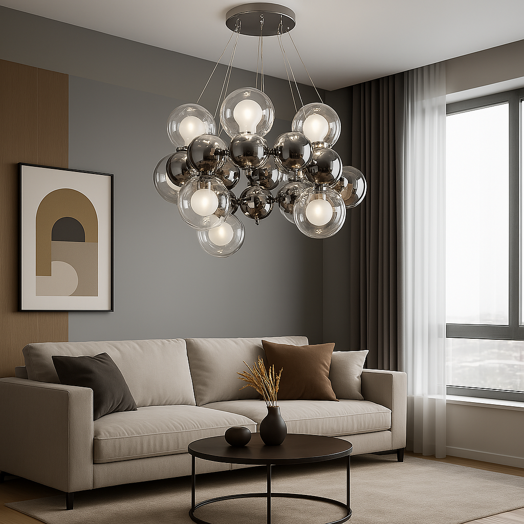 Шикарна підвісна Led люстра з кулями у сріблі (1117/12), фото 1
