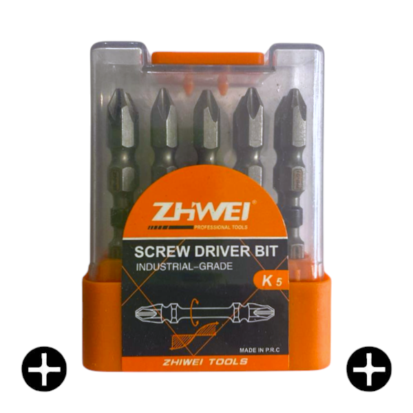 Біта Zhiwei K5 Gray PH2хPH2 65мм 10шт/уп, біта для дрелі, бита для шуроповерта