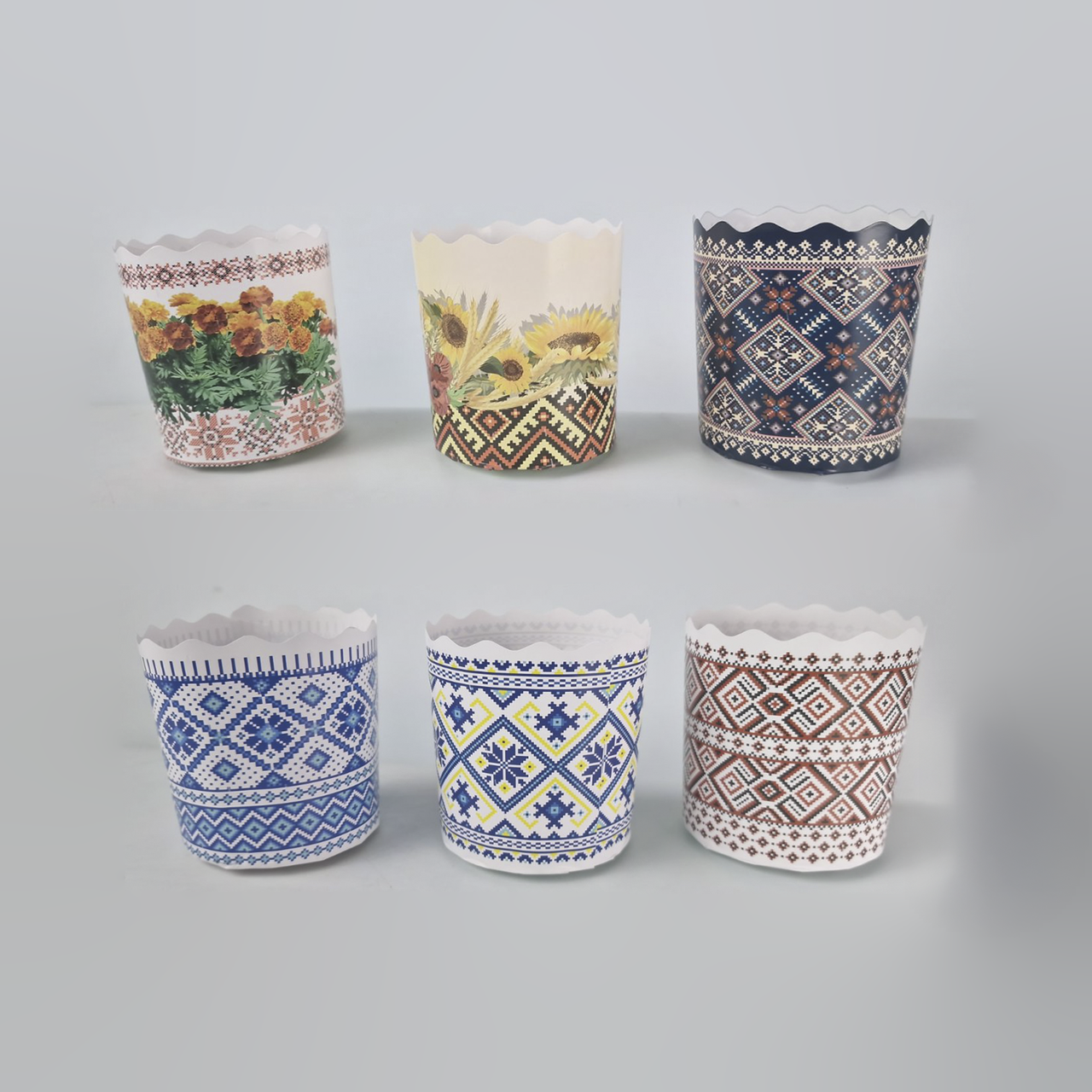 Паперові форми для Паски Ø70х85 мм. Упаковка 50 шт. (на 150 гр. тіста)  Вишиванка, фото 1