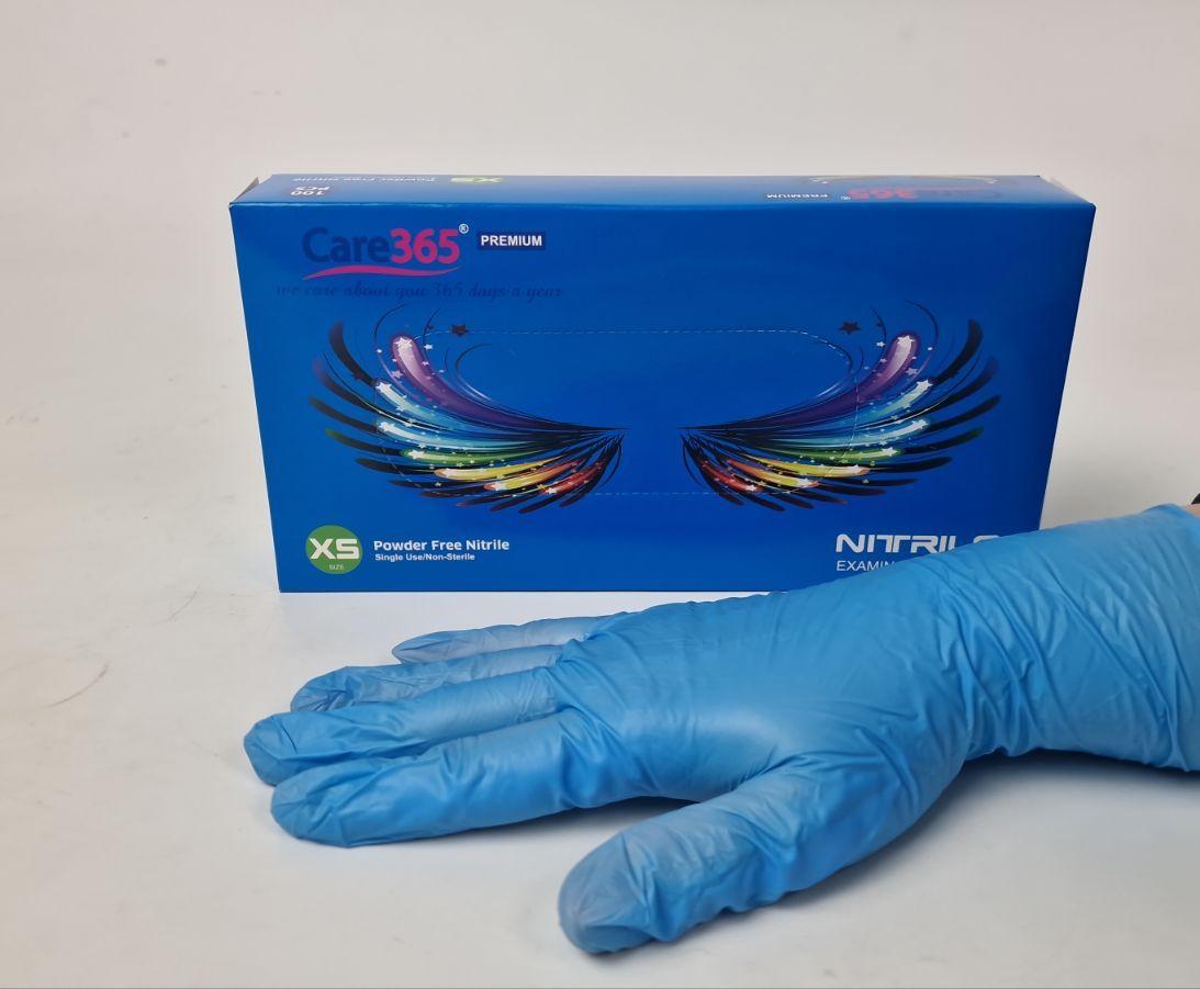 Нітрилові рукавички для кондитера, кухаря (100шт/пачка) сині «CARE 365» розмір XS, фото 1