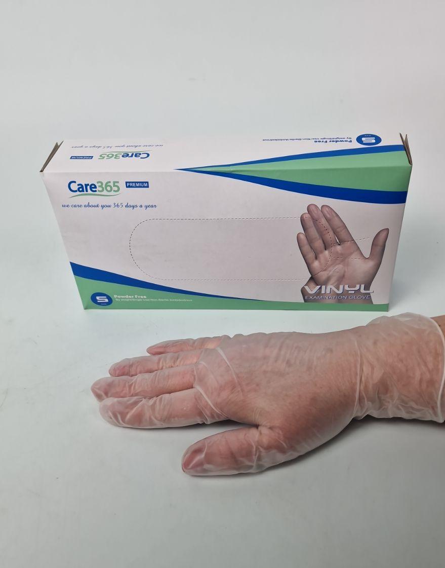 Вінілові медичні оглядові рукавички білі (100шт/пач) "CARE 365" розмір S, фото 1