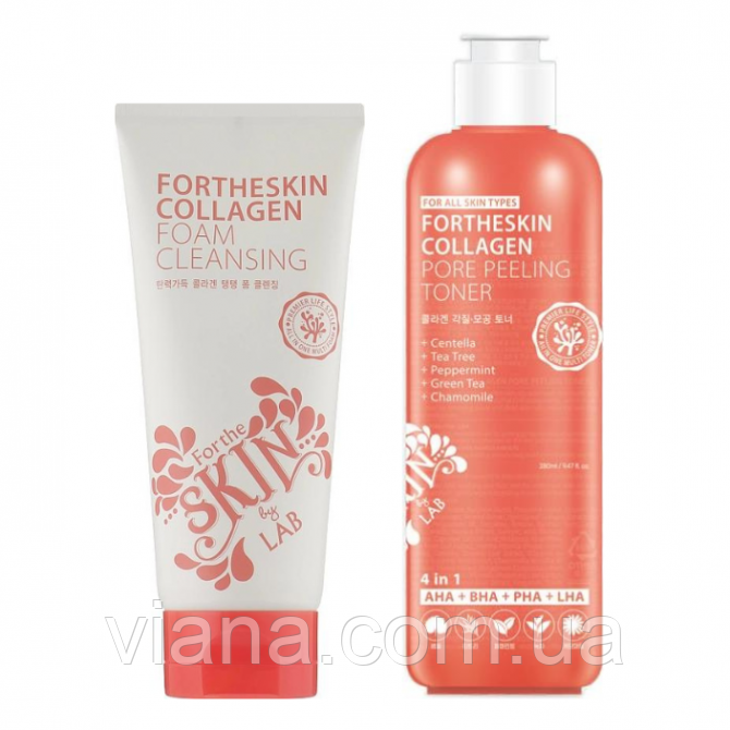 Набір пінка для вмивання і пілінг тонер Fortheskin Collagen