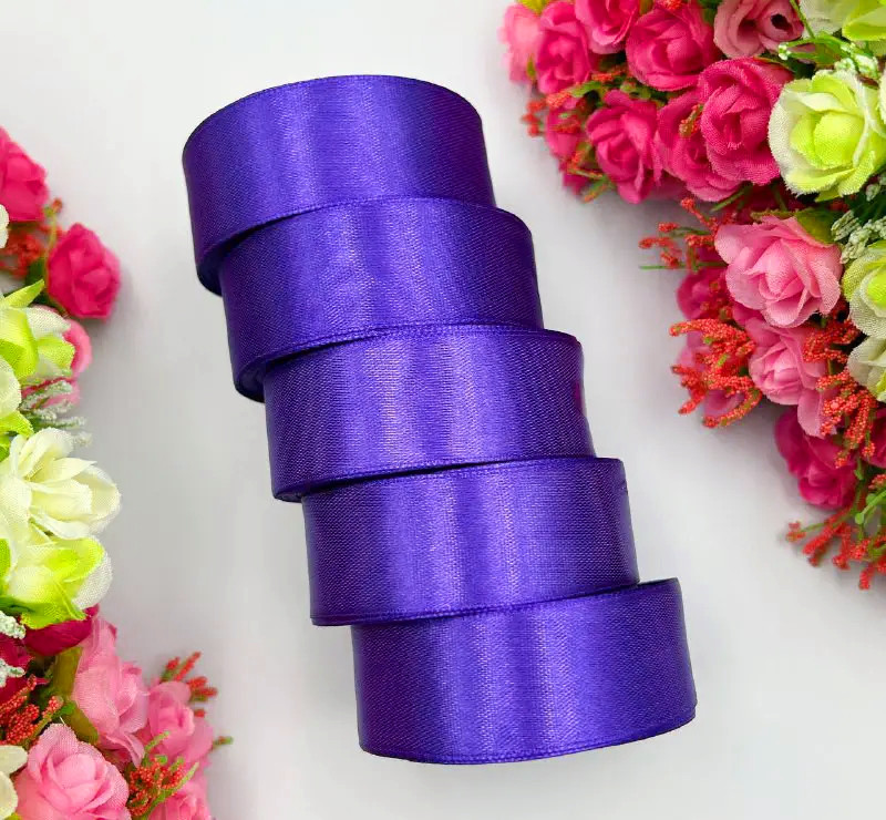 Атласна стрічка для рукоділля - 2,5 см x 23 м (опт, 5 рулонів) / Фіолетовий, фото 1