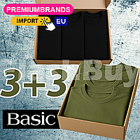 6 шт. Базова чоловіча чорна+оліва (хакі) футболка без принтів однотонна бавовна M-2XL