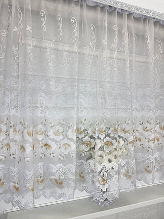 Тюль кухонна Жаккард "Бегонія Бежева", 300х145см, фото 1