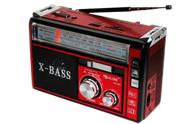Радіоприймач акумулятор/220/батарейки Golon RX-381/2 USB+SD з ліхтариком LED Червоний (1756375736)