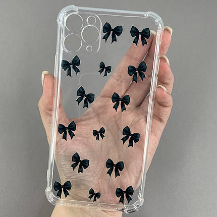Чохол для iPhone 11 Pro Max з бронь кутами з принтом чорних бантиків на айфон 11 про макс прозорий q03v, фото 1