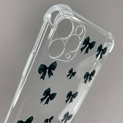Чохол для iPhone 11 Pro Max з бронь кутами з принтом чорних бантиків на айфон 11 про макс прозорий q03v, фото 2
