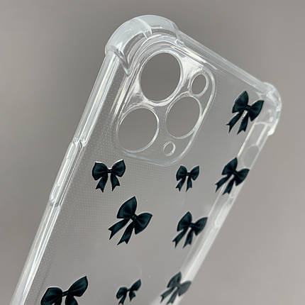Чохол для iPhone 11 Pro чохол з бронь кутами з принтом чорних бантиків на телефон айфон 11 про прозорий q03v, фото 2